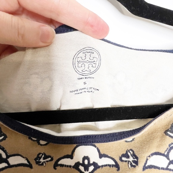 TORY BURCH Pima Cotton Bohemian Ikat Dress Wheat Lisbon Size S Blue White - Picture 8 of 8